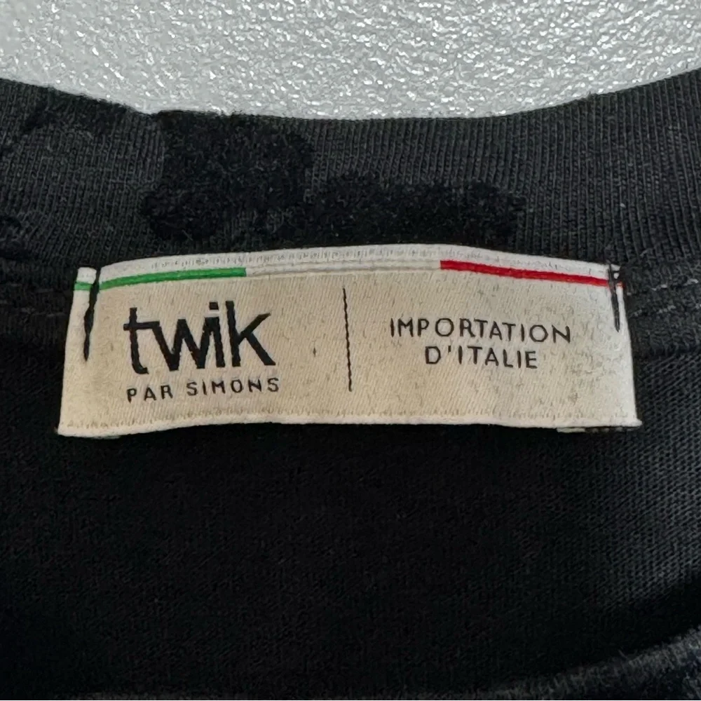 TWIK Black Velvet Short Sleeve Tee Floral Pattern Flocked Burn-out Style Size S - Picture 6 of 9